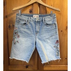 Driftwood Women's 26 Jill Boho Floral Embroidered Denim Shorts 9" Casual Goldie